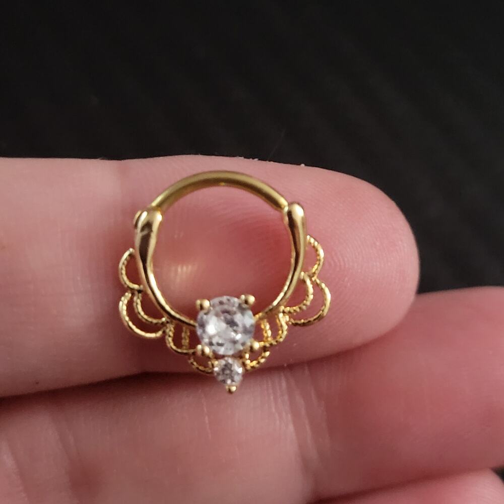 16g 8mm gold stainless stainless crystal septum piercing